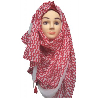  Red Color printed Hijab- Cotton Fabric